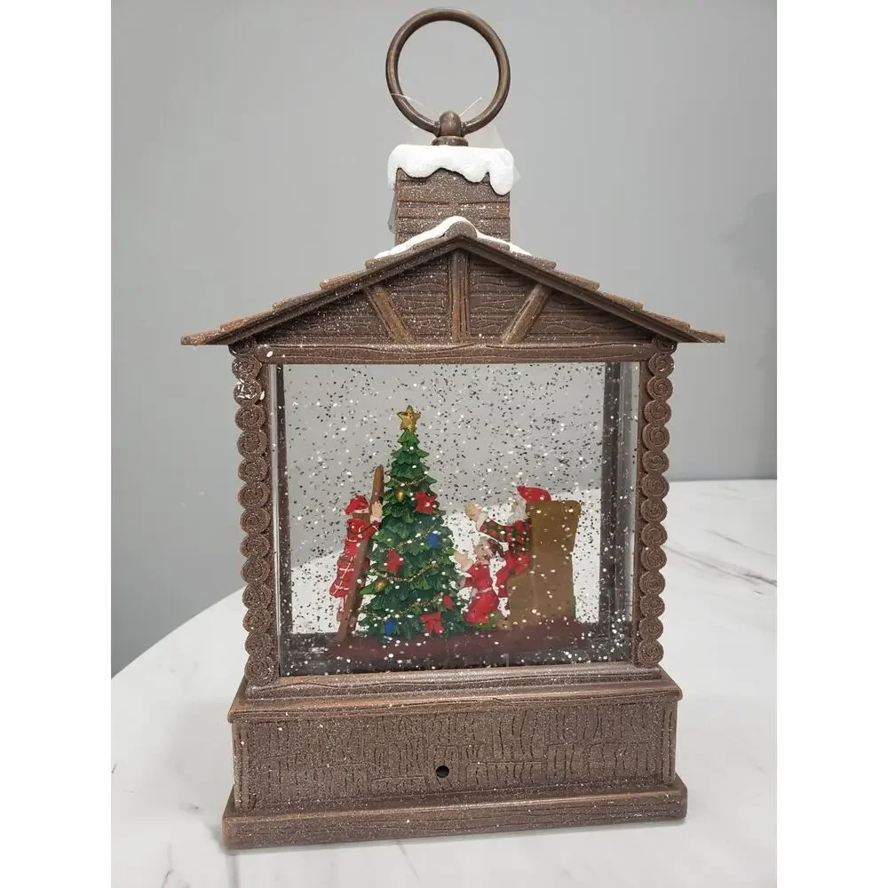 NEW RARE RAZ Imports Holiday Water Lantern Santa Elves Christmas Tree LIGHTS UP‎